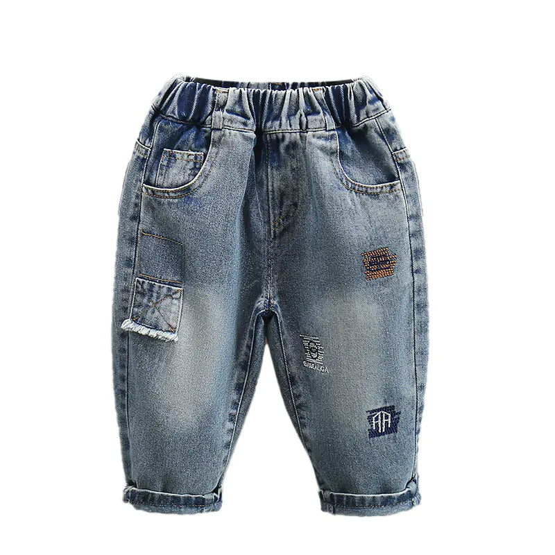 2024 Spring Boys' Embroidered Washed Denim Pants