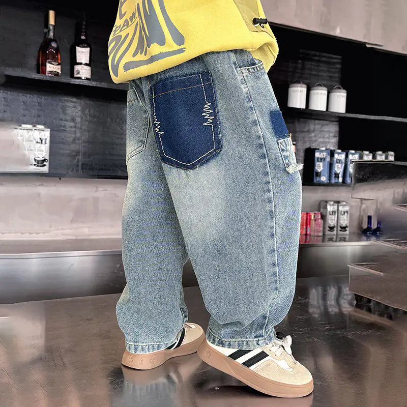 2024 Spring Boys' Embroidered Washed Denim Pants