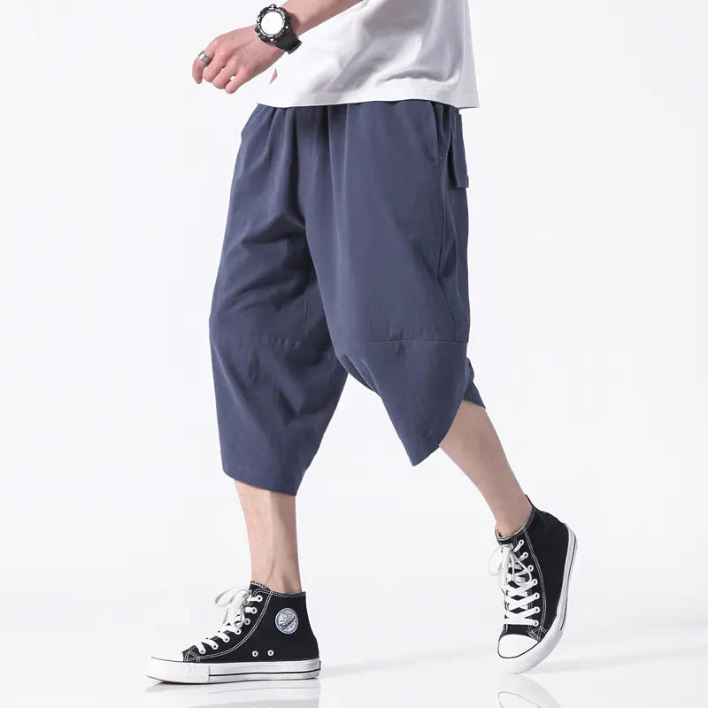 Japanese Large Men's Linen Harem Capris Casual Pants