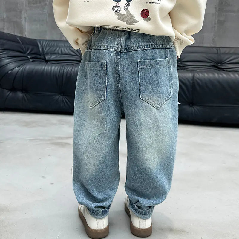 2024 Spring Boys' Ripped Denim Street Style Pants