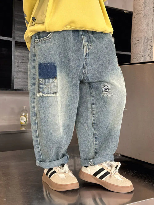 2024 Spring Boys' Embroidered Washed Denim Pants