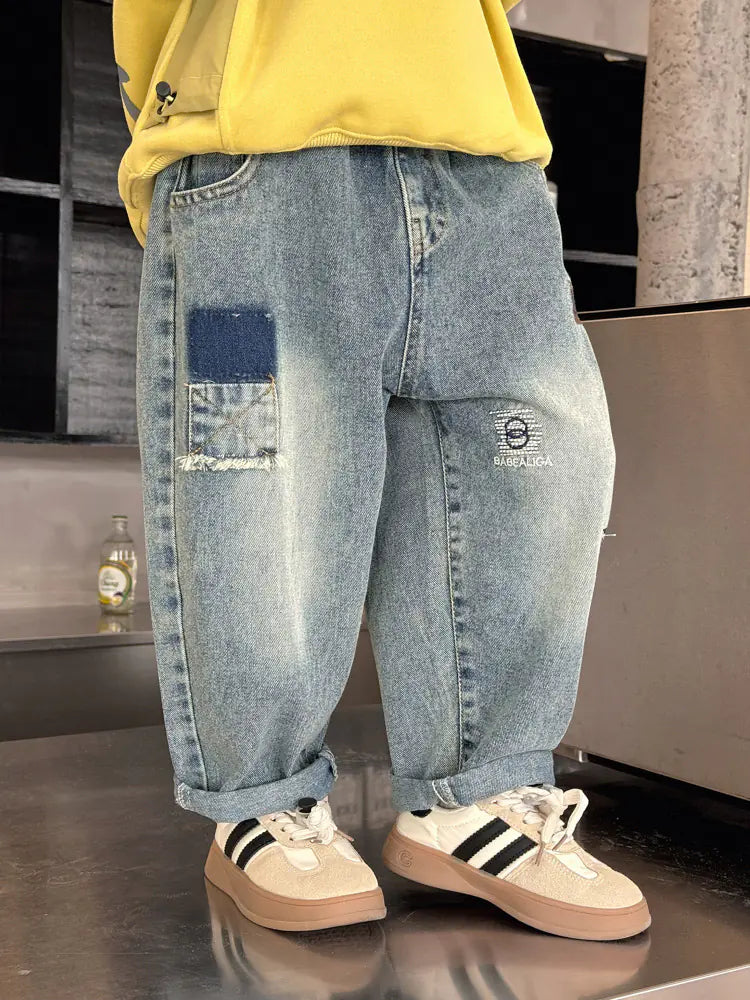 2024 Spring Boys' Embroidered Washed Denim Pants