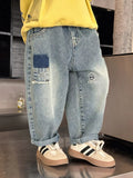 2024 Spring Boys' Embroidered Washed Denim Pants