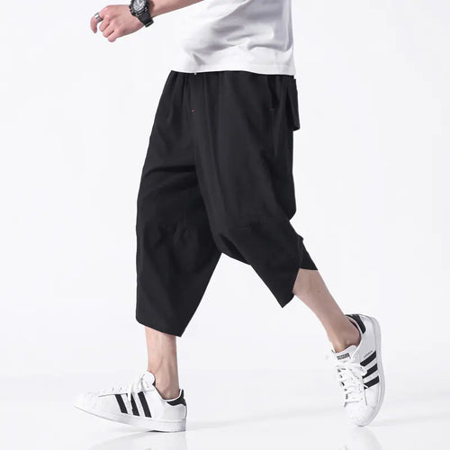 Japanese Large Men's Linen Harem Capris Casual Pants